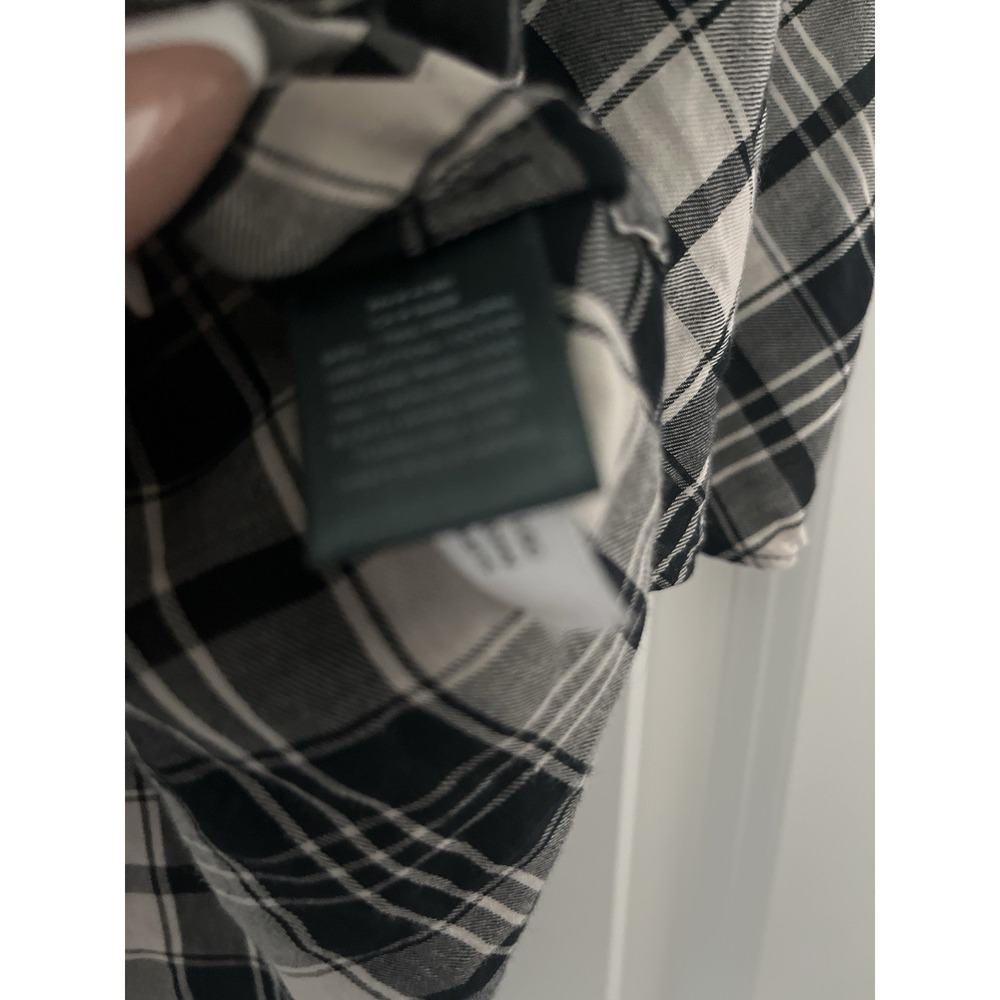 Lauren Ralph Lauren Plaid Shirt Womens M Black White Cotton Button Down Preppy - Picture 7 of 7